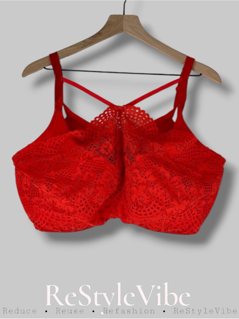 CACIQUE Bra Size 44F Underwire High Neck Lace French Balconette Style Red